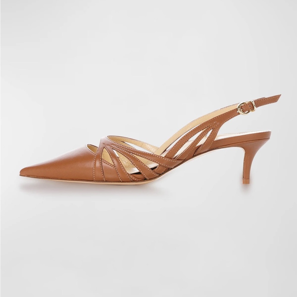 Italian Leather Tan Slingback Heels